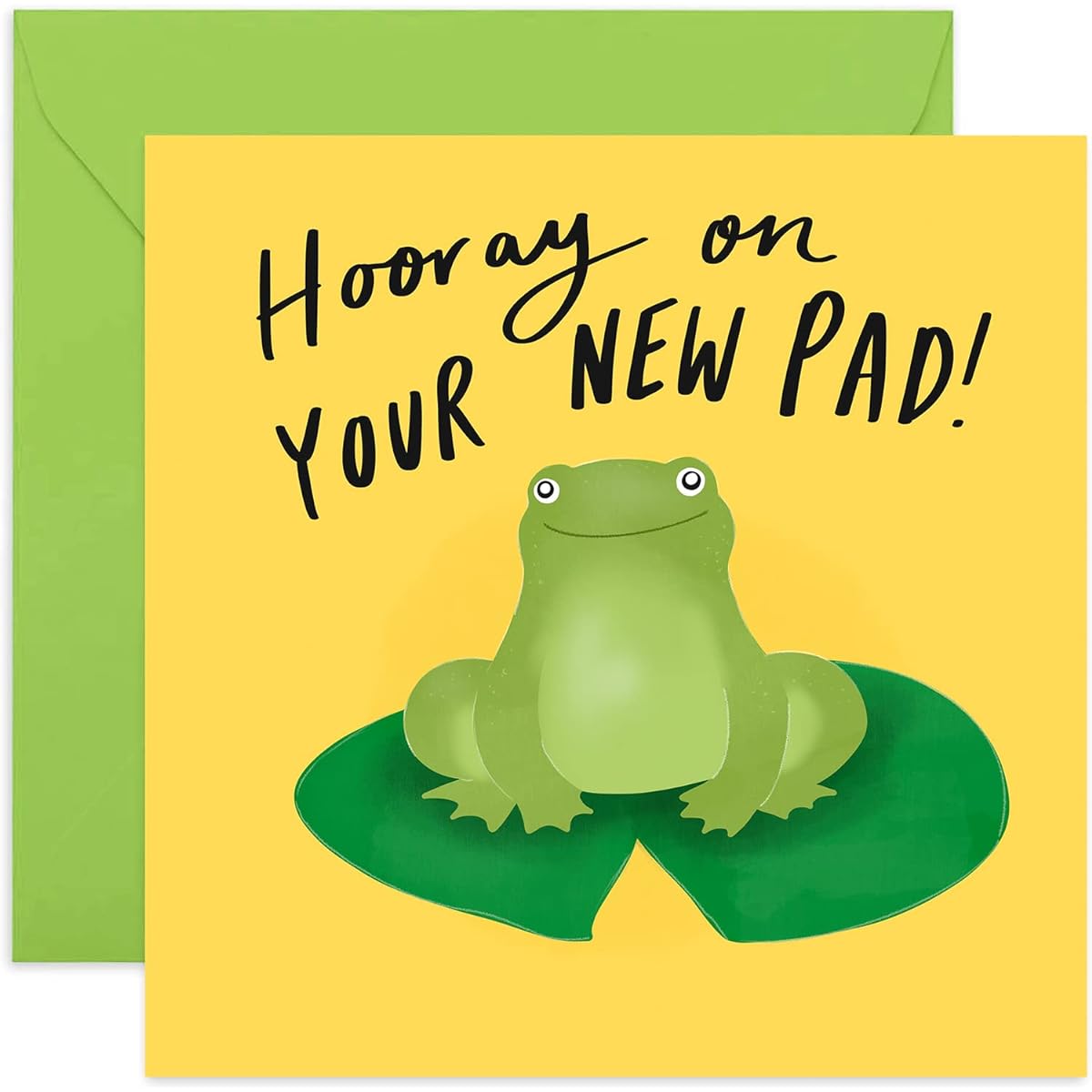 Old English Co. Hooray On Your New Pad Card - Funny Cute Frog Housewarming New Home Greeting Card Humor Card for Men/Women/Family/Friends with Blank Inside and Envelope