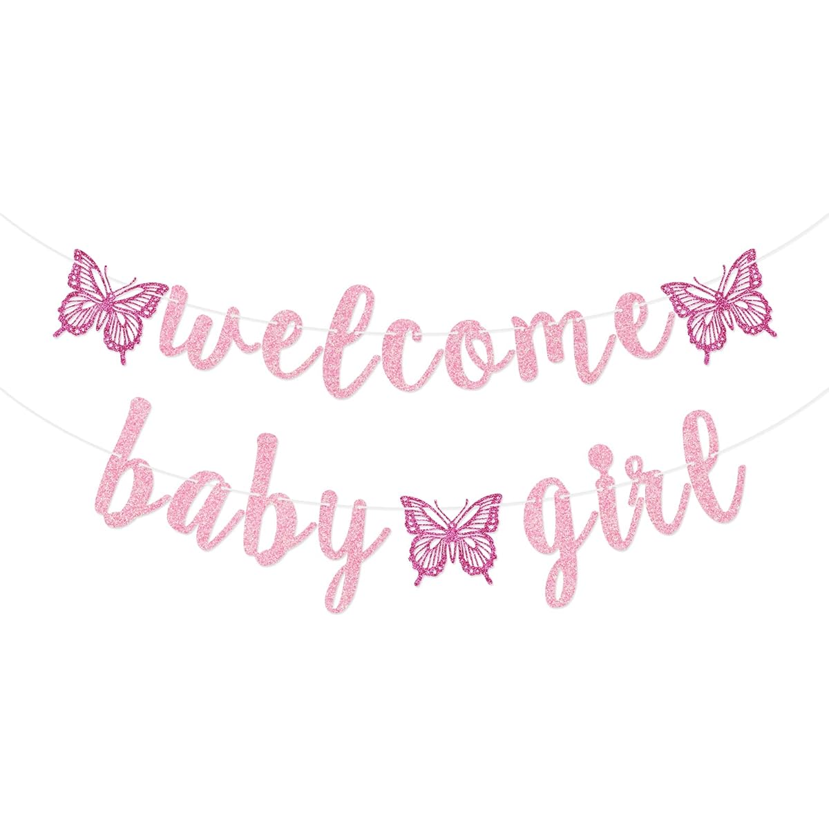 Welcome Baby Girl Banner Butterfly Baby Girl Banner Girl Baby Shower Decorations (Pink)