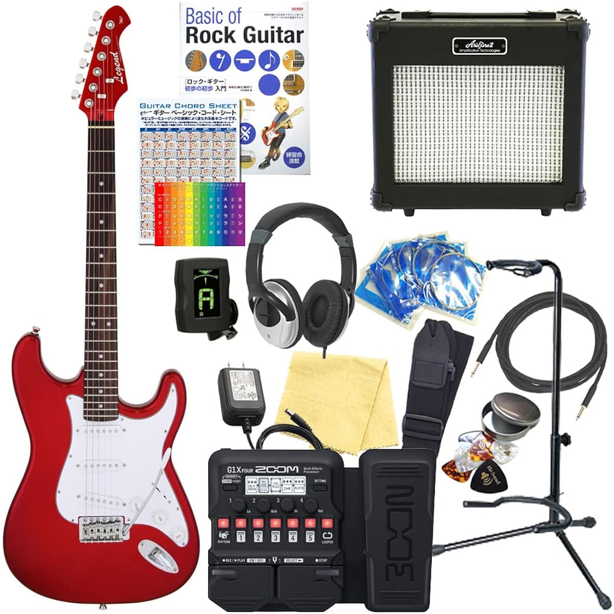 Electric Guitar Beginner Set Stratocaster Type 18-piece Set Legend LST-Z CACA [ZOOM G1XFour Multi-Effector Included]