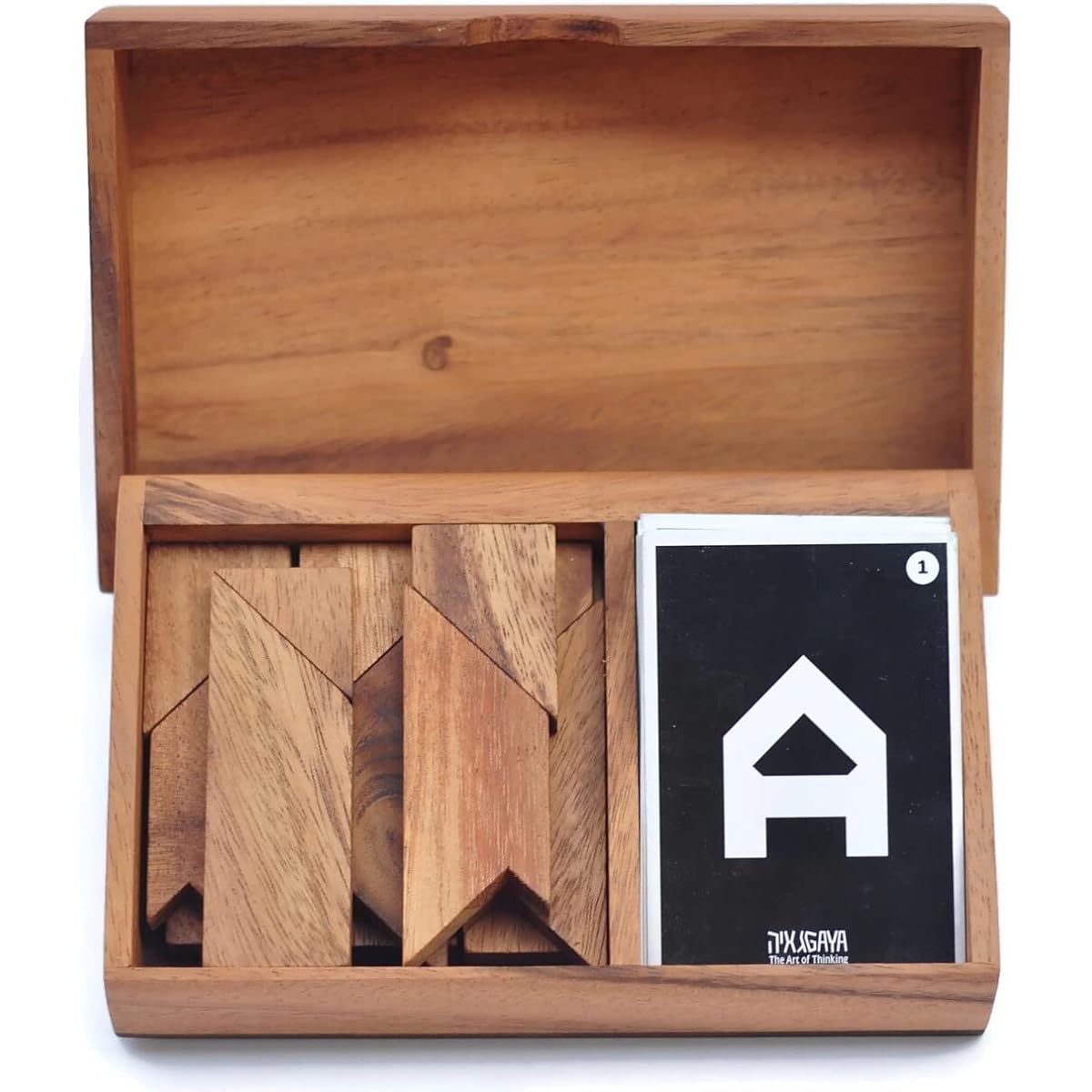 Siam Collection Double T Tangram with Cards Wooden Puzzle Box with Cards for Adults Wooden Puzzle Box Handcrafted
