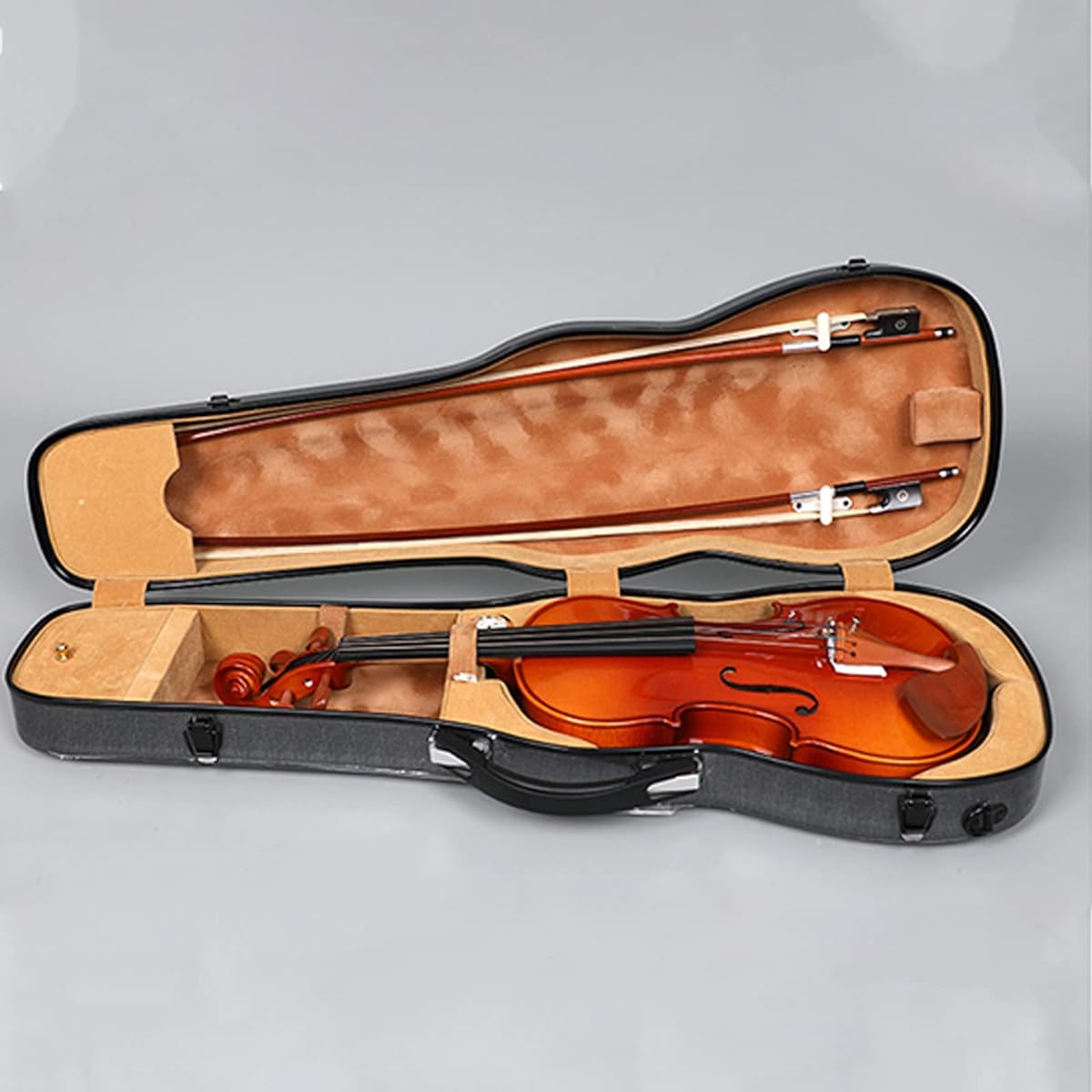 Violin Case Carbon Fiber Pattern PC Hard Shell Fits 4/4 Full Size - Backpack Style Violin Music Bag with Hygrometer,black-3/4