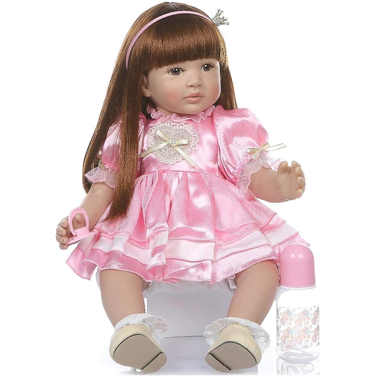 TERABITHIA 24inch 60cm Realistic Big Size Long Straight Hair Princess Reborn Toddler Doll Silicone Vinyl Soft Plush Body Newborn Girl Doll Realistic Look 24inch
