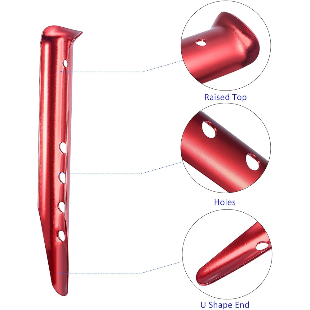 M METERXITY 6pcs Aluminum Tent Stakes Beach Snow Ground Pegs with Holes U Shape for Outdoor/Camping/Hiking 23 cm Red
