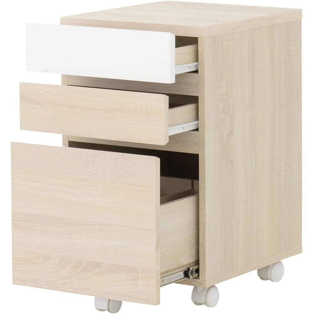 Sato Sangyo HELM Side Chest Width 40cm Depth 45cm Height 65.5cm Oak White Wooden Mirror Surface with Casters HM65-40H IV