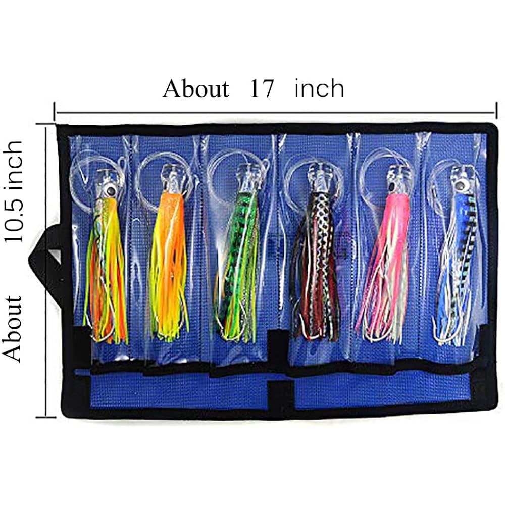 kmucutie Set of 6 6.5" Trolling Lures Marlin Tuna Dolphin Shark Big Game Deep Sea Fishing Lures with Mesh Bag (6.5")