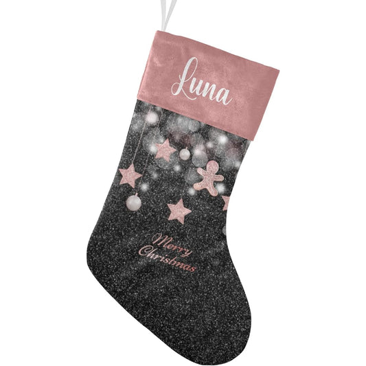 XOZOTY Rose Gold Christmas Cute Star Ball Name Christmas Stocking for Boys Girls Pet Christmas Gift 17.52 x 7.87 inches