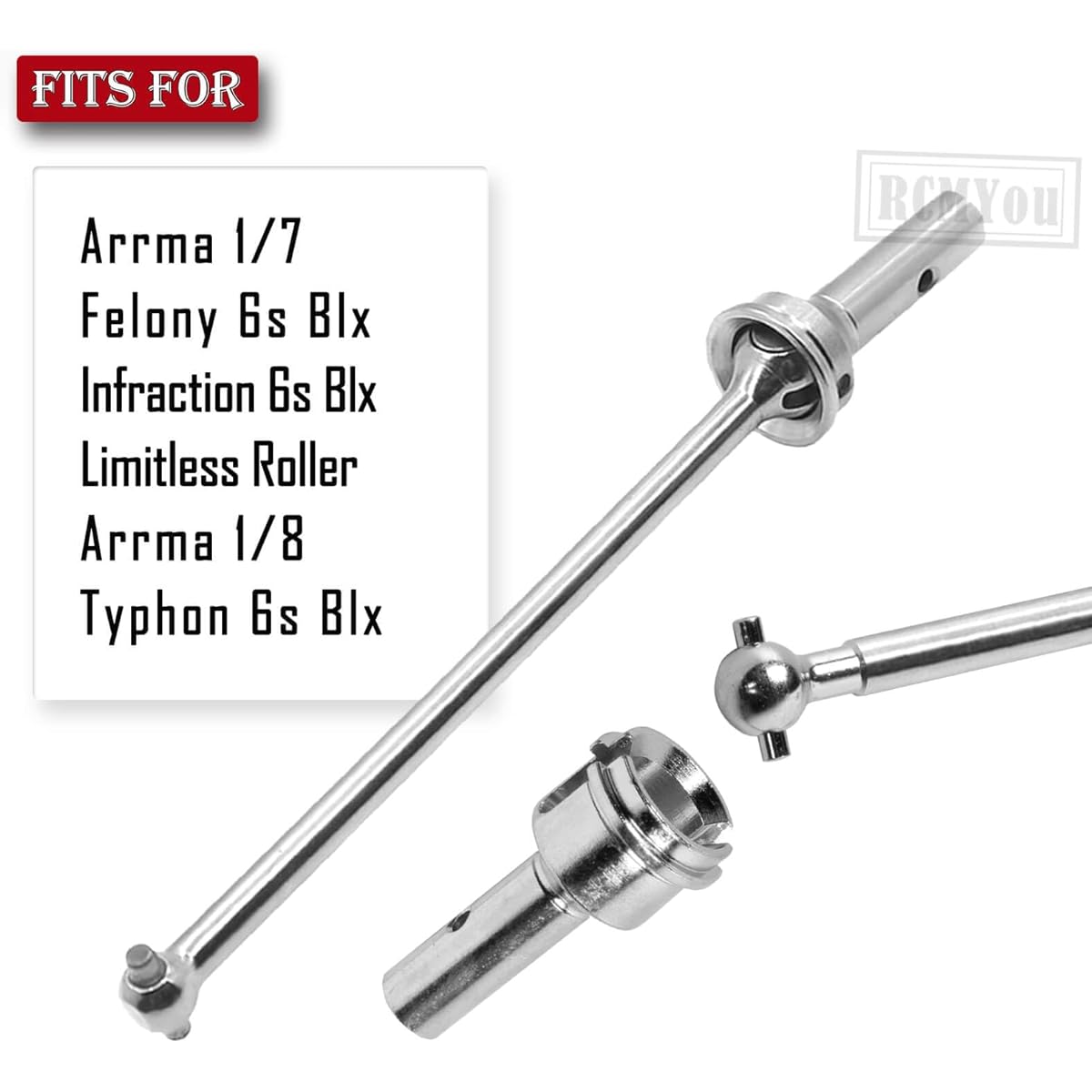 RCMYou Drive Shaft Wheel Hex Nuts Upgrade Parts for ARRMA 1/8 Typhon 6s Blx/1/7 Infraction 6s Blx Limitless #45 Steel 4pcs Front Rear CVD Drive Shaft Silver & Wheel Hex Nuts Red