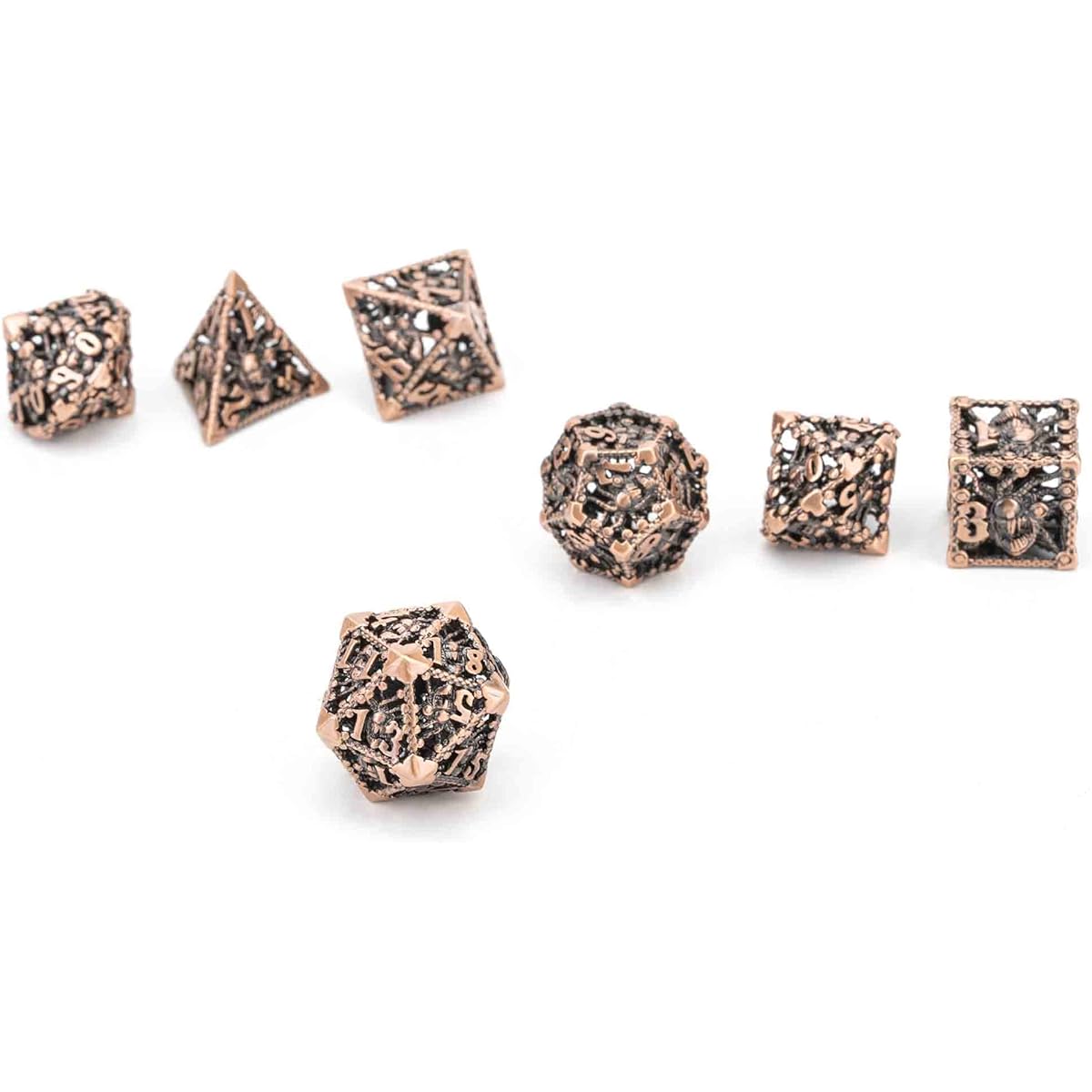 LANSAI Metal DND Hollow Polyhedral Beholder Dice Set Perfect for D&D Dungeons & Dragons Roleplaying Games (Copper)