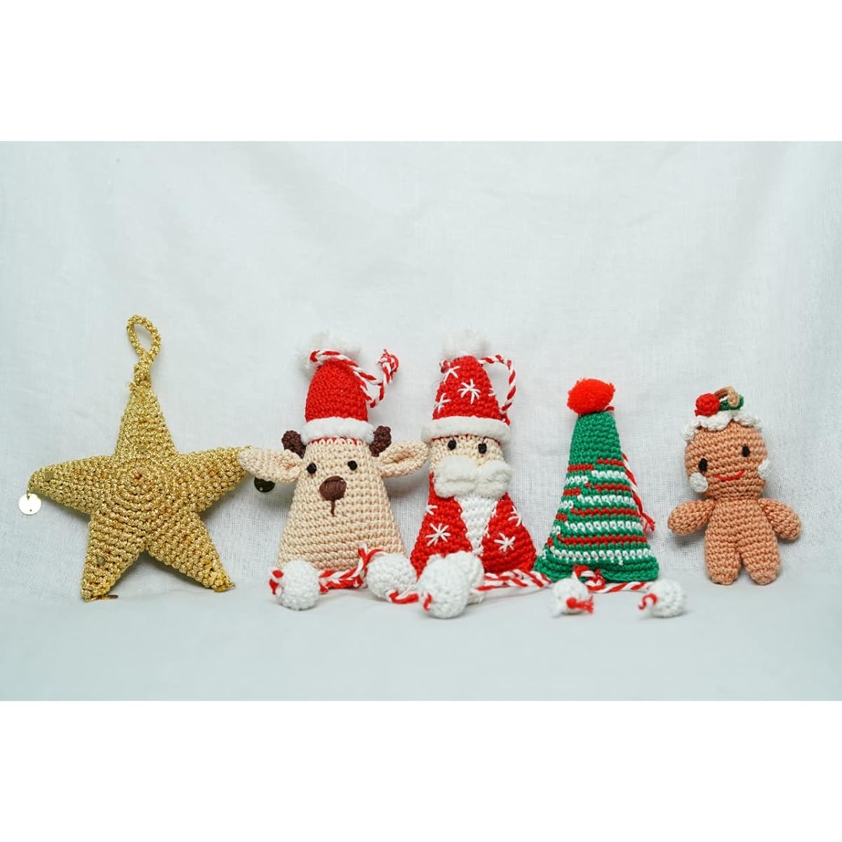 REVAIS Hanging Christmas Crochet Decorative Ornaments, Set of 5, Handmade Christmas Tree Decorations, Crochet Knit Toys, Holiday Decor Patterns, Christmas Decorations