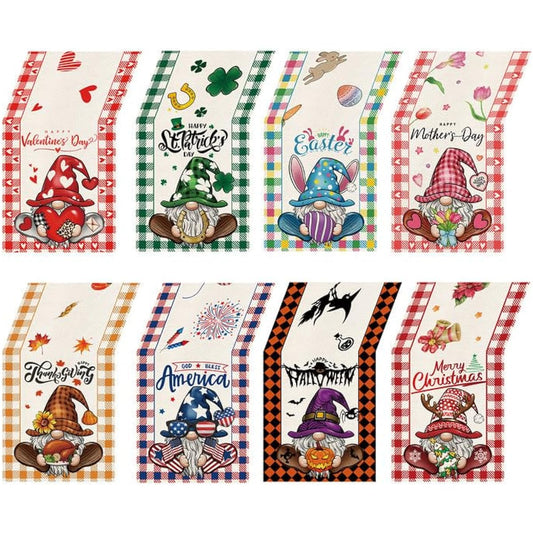 8 Pieces Buffalo Plaid Gnome Seasonal Table Runner Holiday Table Runner for All Seasons Seasonal Holiday Kitchen Dining Table Decor Indoor Outdoor Home Party Decor 13 x 72 Inch