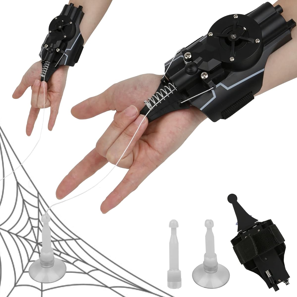Web Shooter Launcher String Toy [Motorized Reel-in] Cool Gadgets Spider Web Shooters Real Silk [10ft Range] Superhero Role Play Cool Stuff Fun Toys Great for Men and Kids (Color: Black)