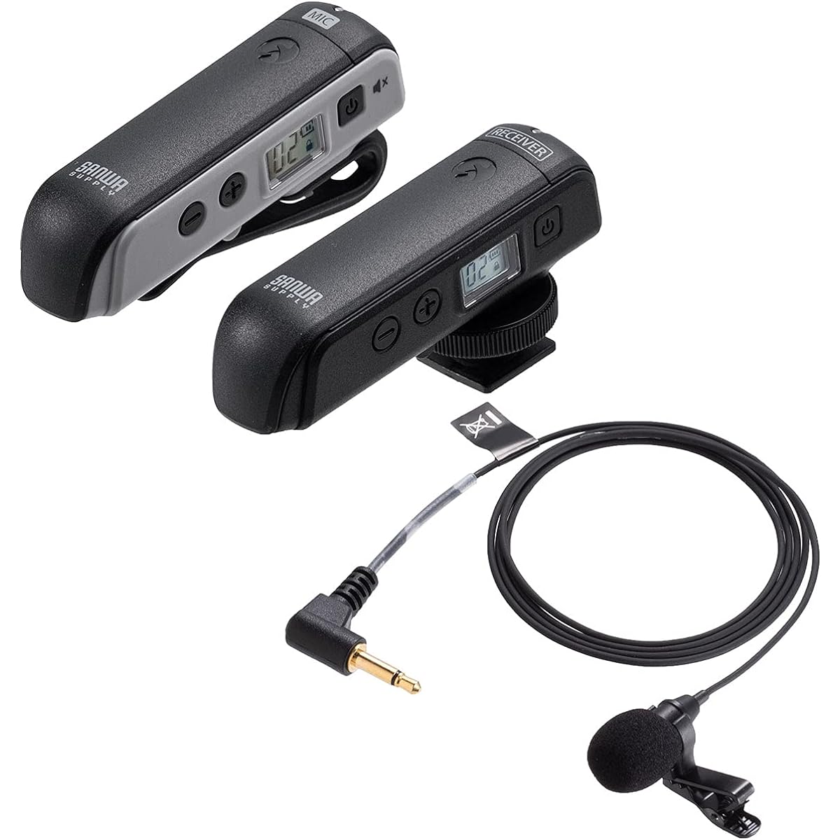 Sanwa Direct Wireless Microphone + Transmitter with Pin Microphone [Compatible with Cameras, Smartphones, and PCs] Live Streaming, Battery/Power Supply, LCD Included 400-MCW001
