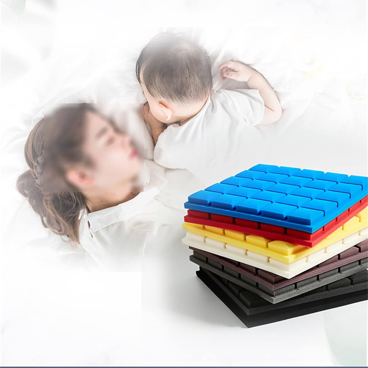 Home Studio Soundproofing Treatment Kit, Colored Square Acoustic Panels 10pcs Soft Acoustic Foam Tiles Soundproofing Foam (Yellow 50*50*5CM) (Red 50*50*5CM)