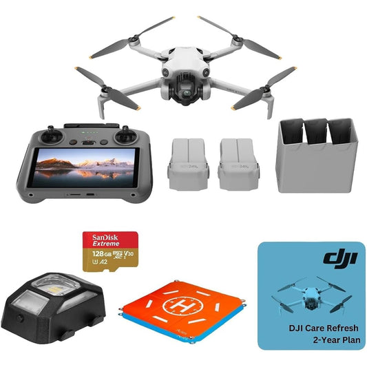 Mini Pro Drone with RC Remote Control, 128GB UHS-I Memory Card, Anti-Collision Strobe Light, 20" Foldable Landing Pad Pro Accessory Kit (Mini 4 Pro)