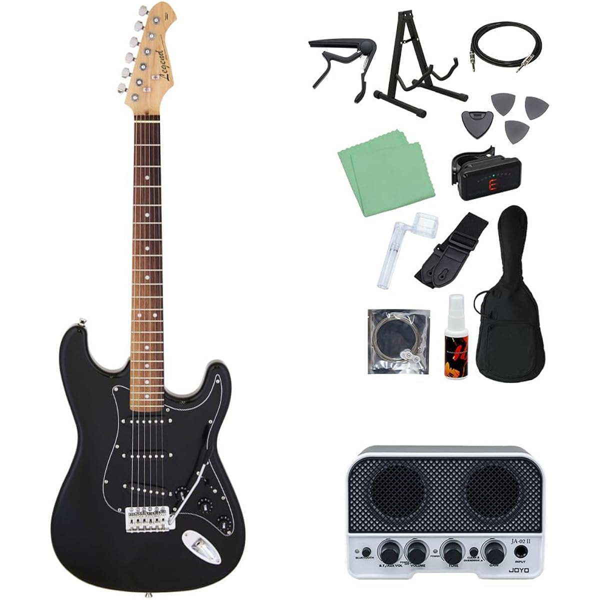 LEGEND LST-Z B Electric Guitar Beginner 14-piece Set [Includes Bluetooth Mini Amplifier] Stratocaster Black Black Legend
