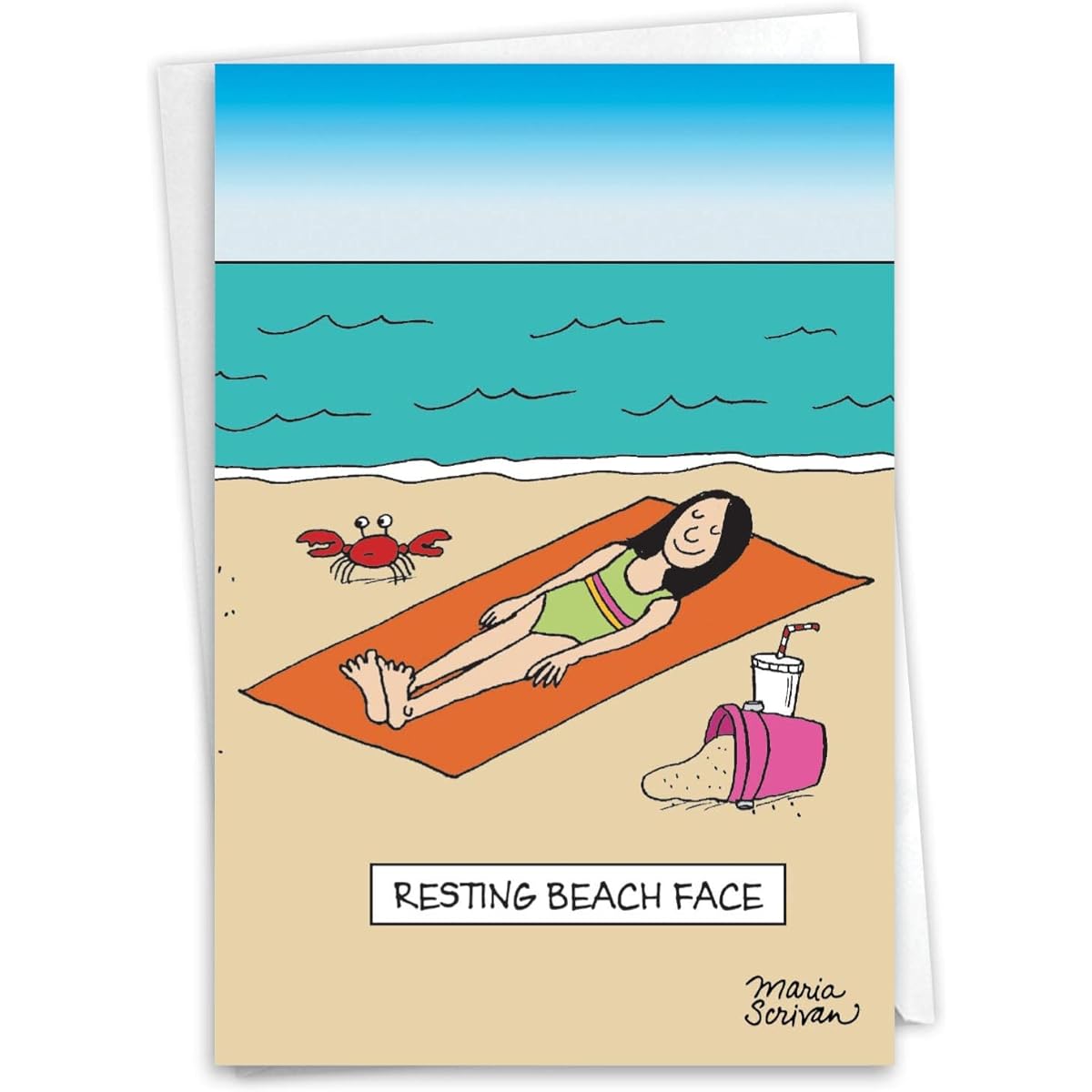 NobleWorks Funny Birthday Greeting Cards with 5" x 7" Envelopes (1 Card) BdayBeach Face C10279BDG