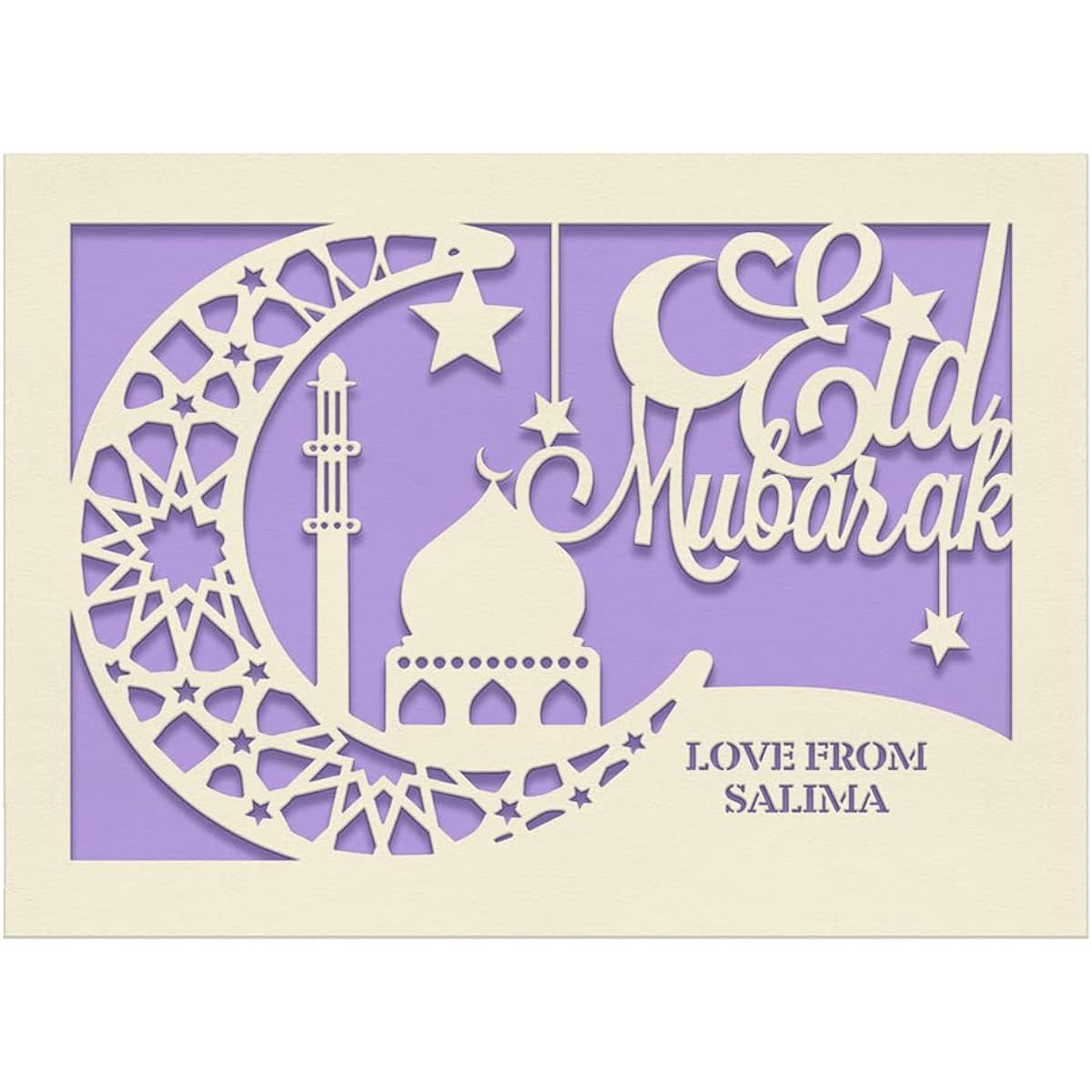 EDSG Eid Mubarak Cards, Eid Mubarak Cards for Muslim Kids, Ramadan Gifts, Mubarak Hajj Kareem Custom Cards for Her, Women, Boys, Daughter, Mother, Wife, Friend with Crescent Moon (Lilac Purple)