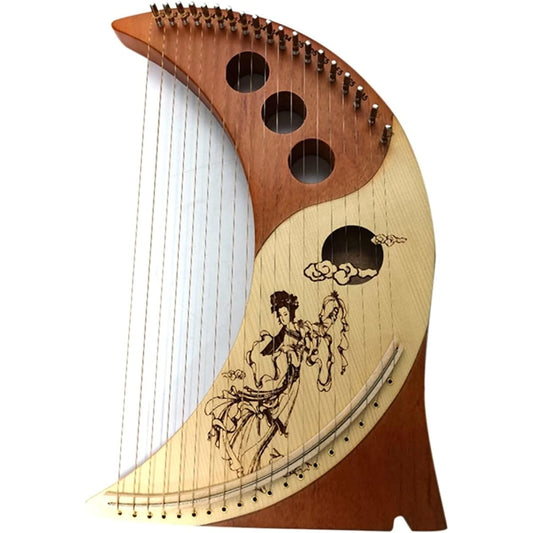 WowZza Lyra Harp 19 String Lyre Harp Wooden Lyre Harp Wood the Moon Harp with Tuning Wrench for Beginners