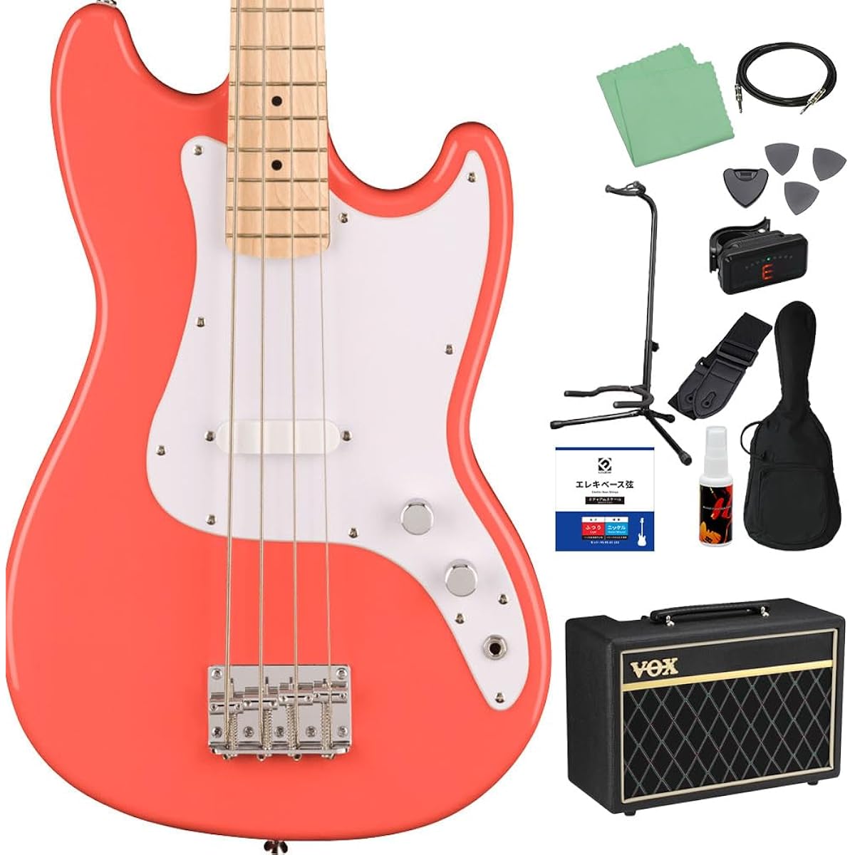 Squier by Fender SONIC BRONCO BASS Tahitian Coral 12-piece bass beginner set [with VOX amp] Short scale Maple fingerboard Squier/Squier