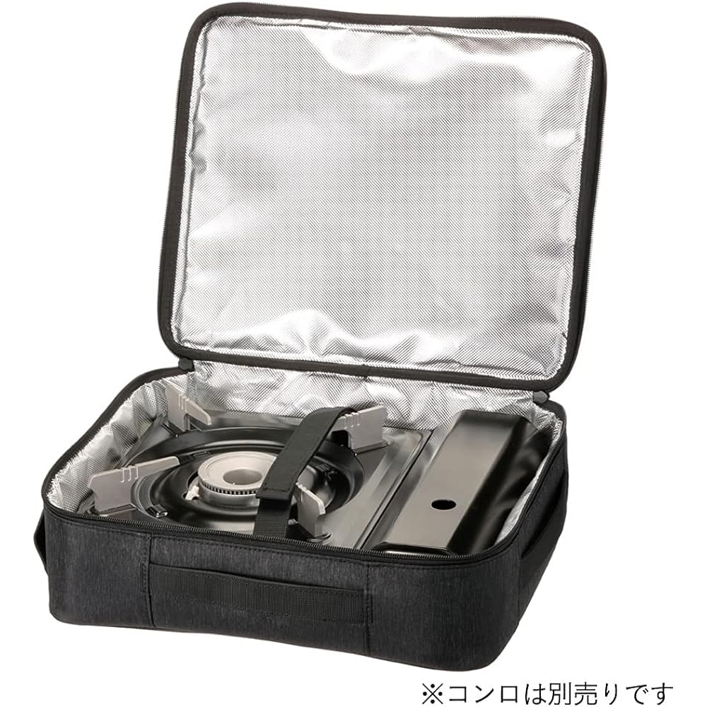 [Cainz] Stove case, black, with gas cylinder storage pocket, for outdoor, camping, BBQ, disaster, carrying, storage, with convenient handle