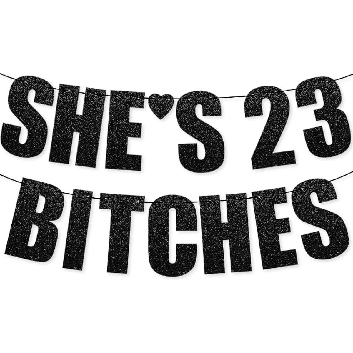 PartyForever 23rd Birthday Party Decorations Banner for Women SHE'S 23 BITCHES Black Glitter Letter Sign