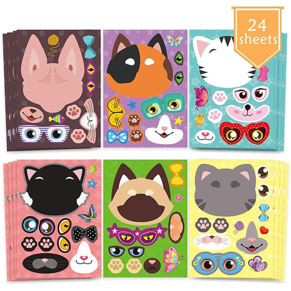 Make a Face Stickers for Kids DIY Puzzle Stickers Cute Anime Stickers for Birthday Party Favors Reward Arts Crafts School (Cat)