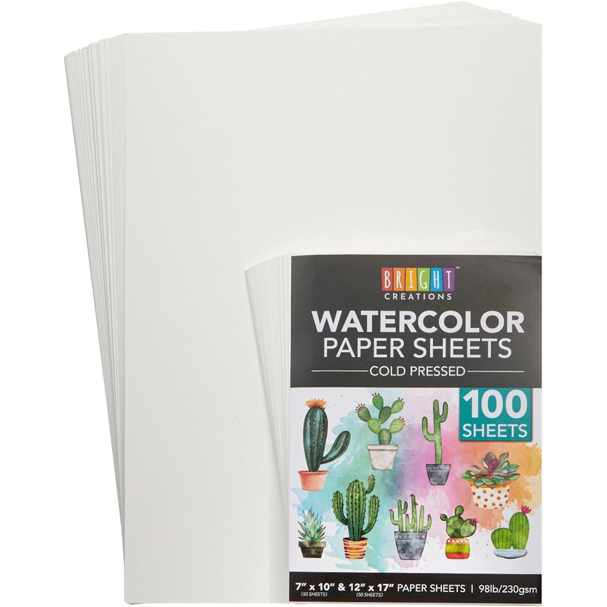 Cold Press Watercolor Paper 100 Sheets for Artists and Beginners (7x10" 12x17")