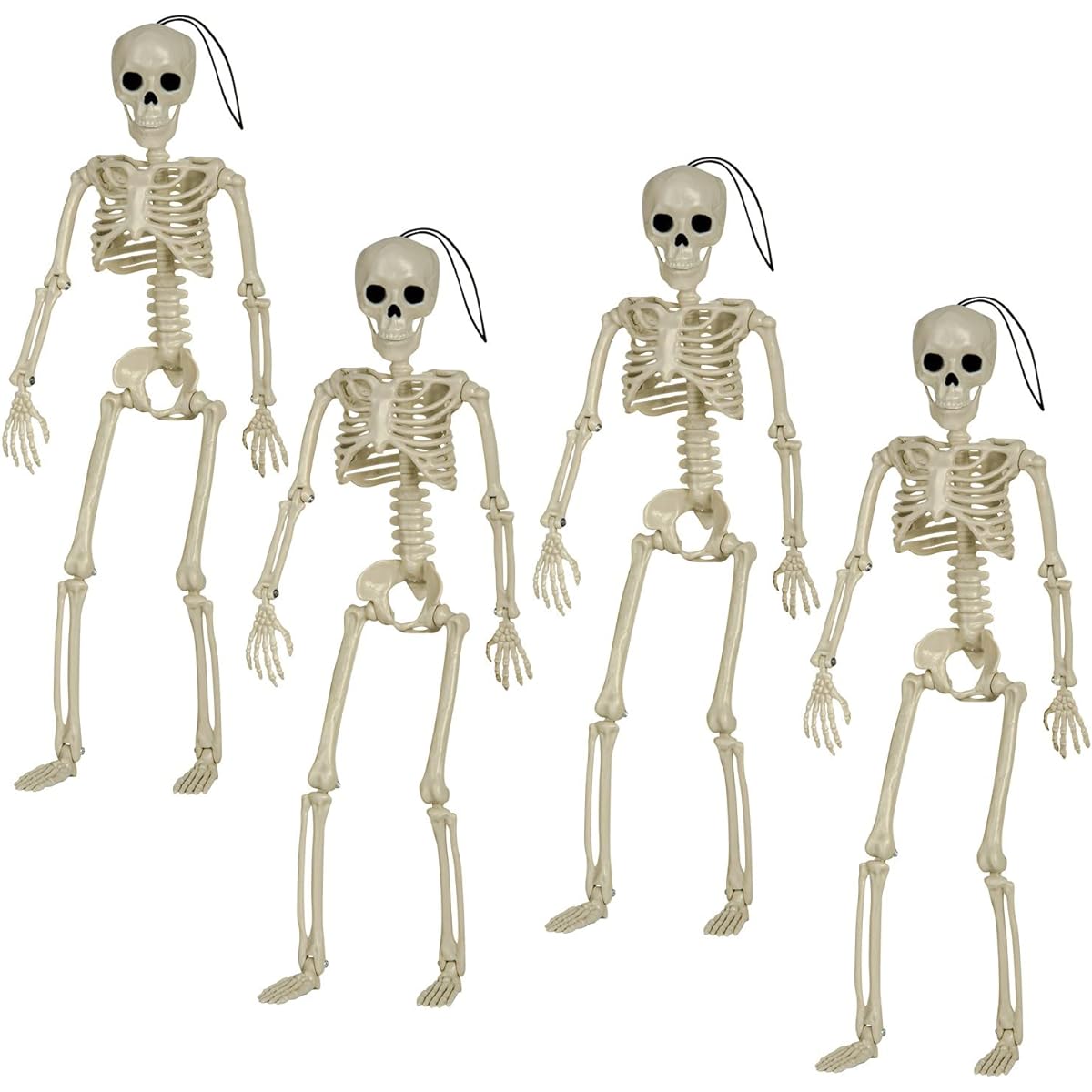 Posable Halloween Skeleton 4 Pieces 16 Inch Plastic Full Body Halloween Skull Skeleton Decoration with Movable Joints Haunted House Prop Decoration