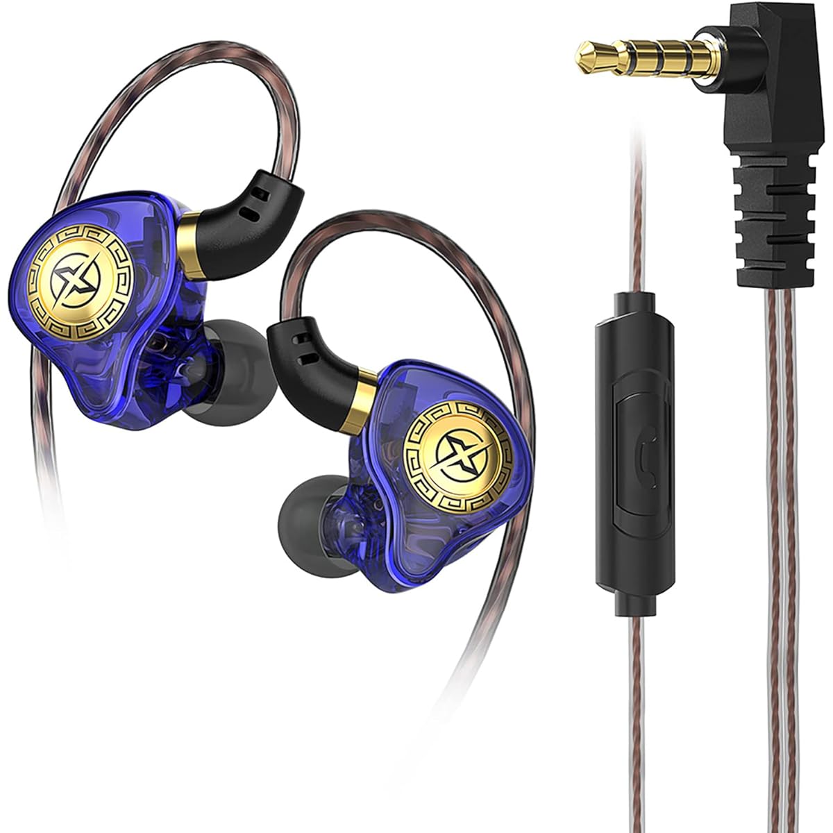 FEDAI X1 Canal Earphones 11mm Moving Coil Unit Headphones HiFi Earphones 3.5mm Plug-in Ear Wired Earphones (Blue with Microphone)