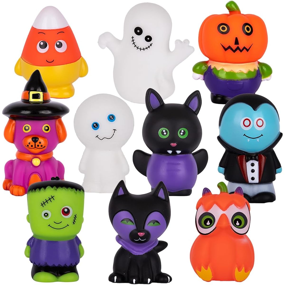 ArtCreativity Assorted Halloween Rubber Characters for Kids - 10 Pack - Assorted Halloween Figures, Trick or Treat Supplies, Goodie Bag Fillers, Party Favors, Halloween Themed Bathtub Toys