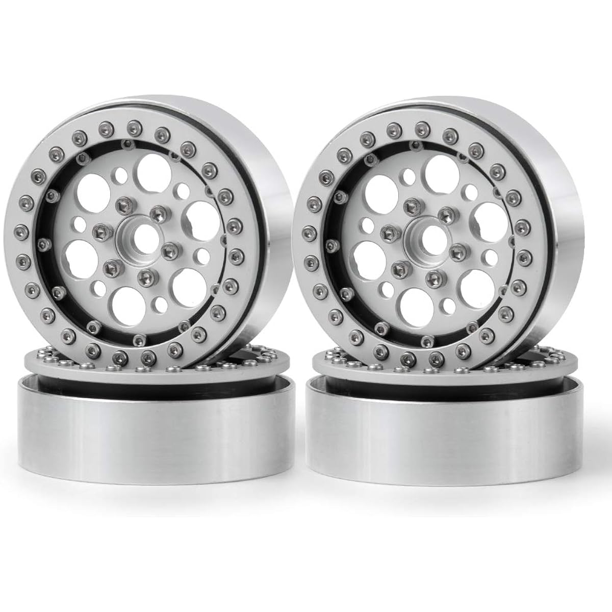 Que-T 1.9" RC Rock Crawler Metal Bead Rock Wheel Rims for TRX4 SCX10 90046 D90 4 Pack Silver Que-T