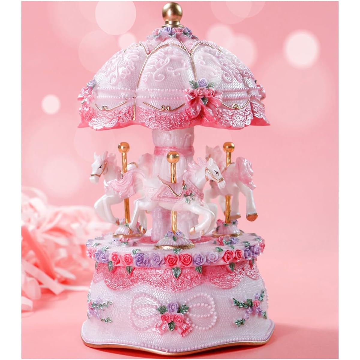 Carousel Music Box for Kids Girls Rotating Music Box Color Light Winding Musical Christmas Valentine Birthday Anniversary Present Mother Women Daughter Wife Girlfriend Clockwork Music Box