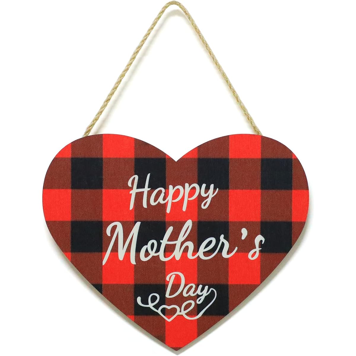 Davsolly Happy Mother's Day Heart Shaped Wooden Hanger Decoration Welcome Sign for Front Door Window Office Flower Wreath Hanging Plaque for Party Year Celebration