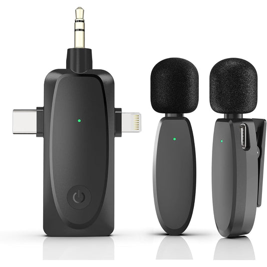 A Wireless Lavalier Microphone,Professional Microphones for iPhone Android Camera,2.4G Ultra-Low Delay Lapel Mic with Noise Reduction-3 in 1 Mini Mic for Recording,Live Streaming,YouTube,TikTok