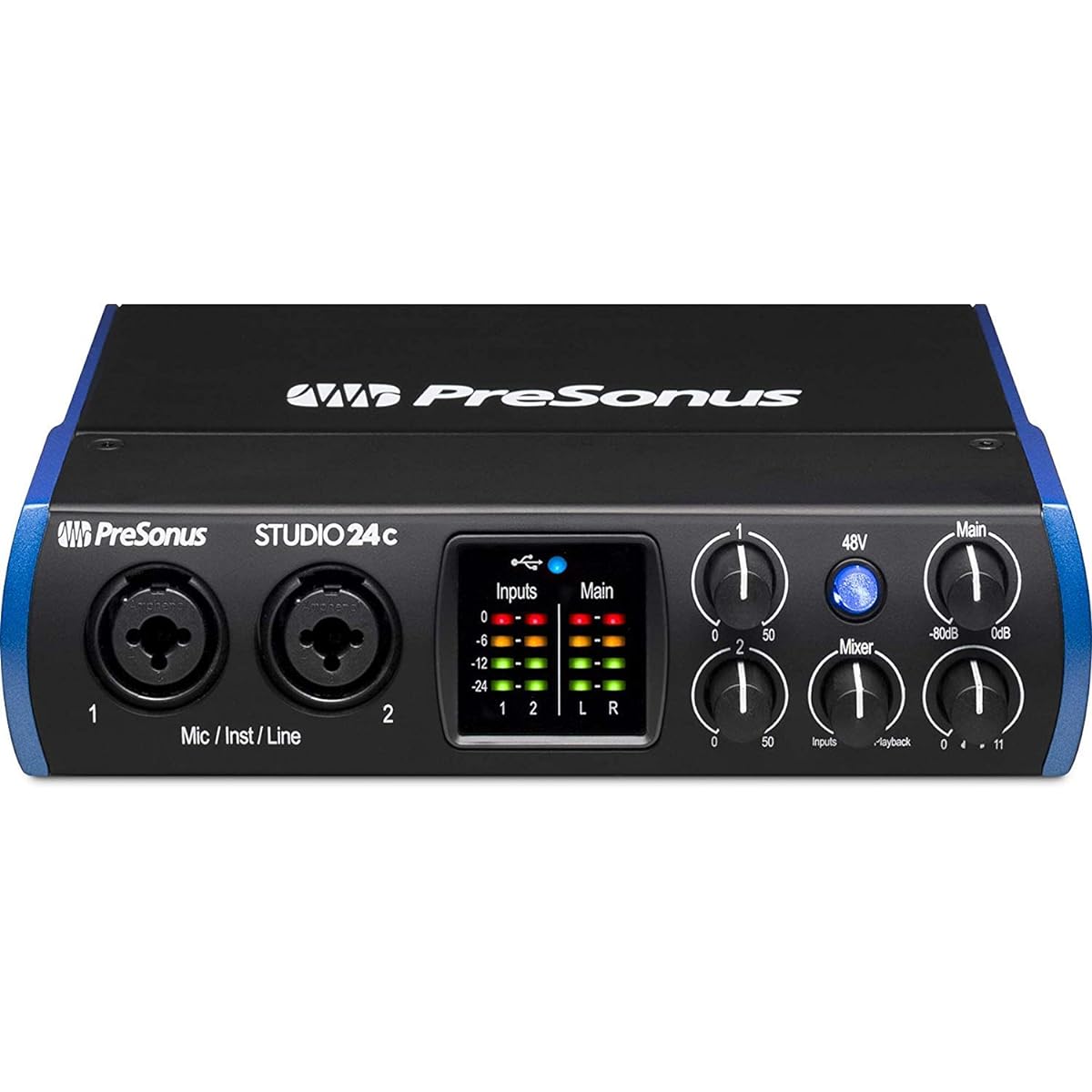 PreSonus Studio 24c 2x2 USB Type-C Audio/MIDI Interface Studio One Artist Software Kit/Condenser Microphone Shock Cloak/XLR Cable Included