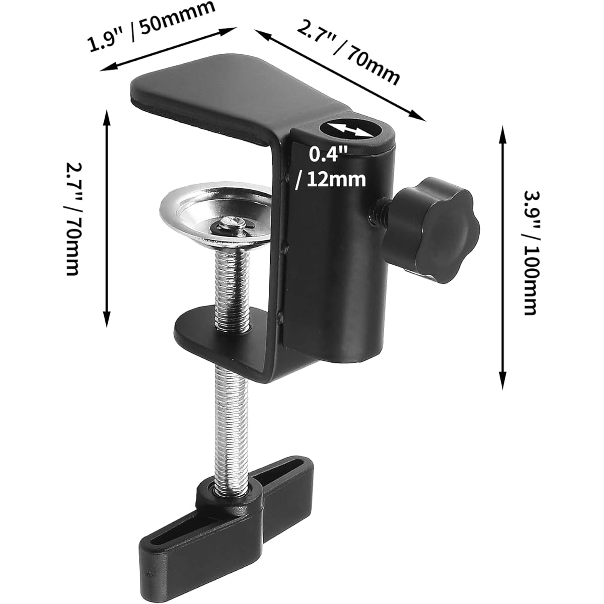LifCratms C Clamp Base Stand Mount Accessories Metal Black Table Mount Clamp Desk Light Clamp Mount Holder for Desktop Lamp Monitor Microphone Arm Mount Stand (12mm/0.47inch Diameter)