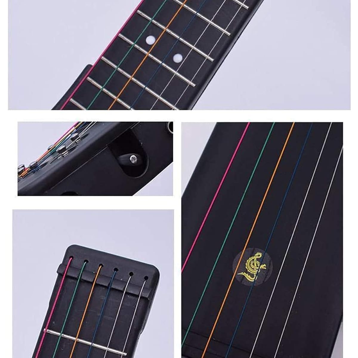 Travel Guitar, Electric Silent Guitar 18 Frets Cool Plastic Practice 6 String Acoustic Guitar Trainer Ultra Lightweight Accessory Tools for Beginners (FVD)