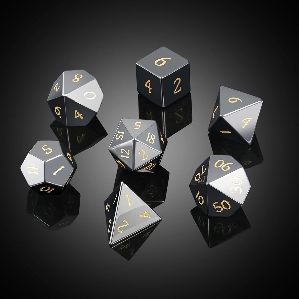 Hematite Dice Set DND DNDND Full Set Real Stone Dice Set with Huge Gift Case for Dungeons & Dragons & Tabletop Games (Hematite)