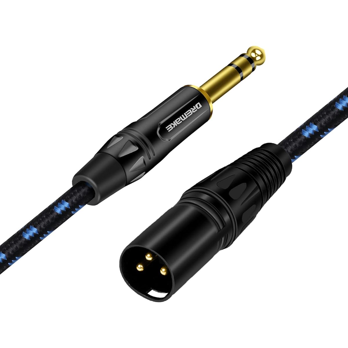 DREMAKE 33' XLR to 1/4" TRS Microphone Audio Cable XLR 3 Pin Male to Quarter" 6.35mm/6.5mm TRS Male Balanced Interconnect Patch Cord for Electric Drum Saxophone Effects Pedal AMP Power Amplifier