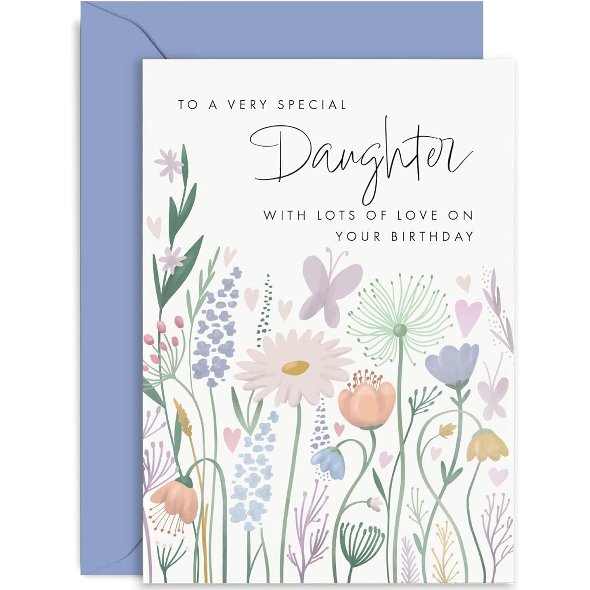 Old English Co. Birthday Card for Daughter - Butterfly Heart Flower Birthday Card - Cute Birthday Card for Adult Women from Mom, Dad, Parents - Card for Her | Blank Inside with Envelope