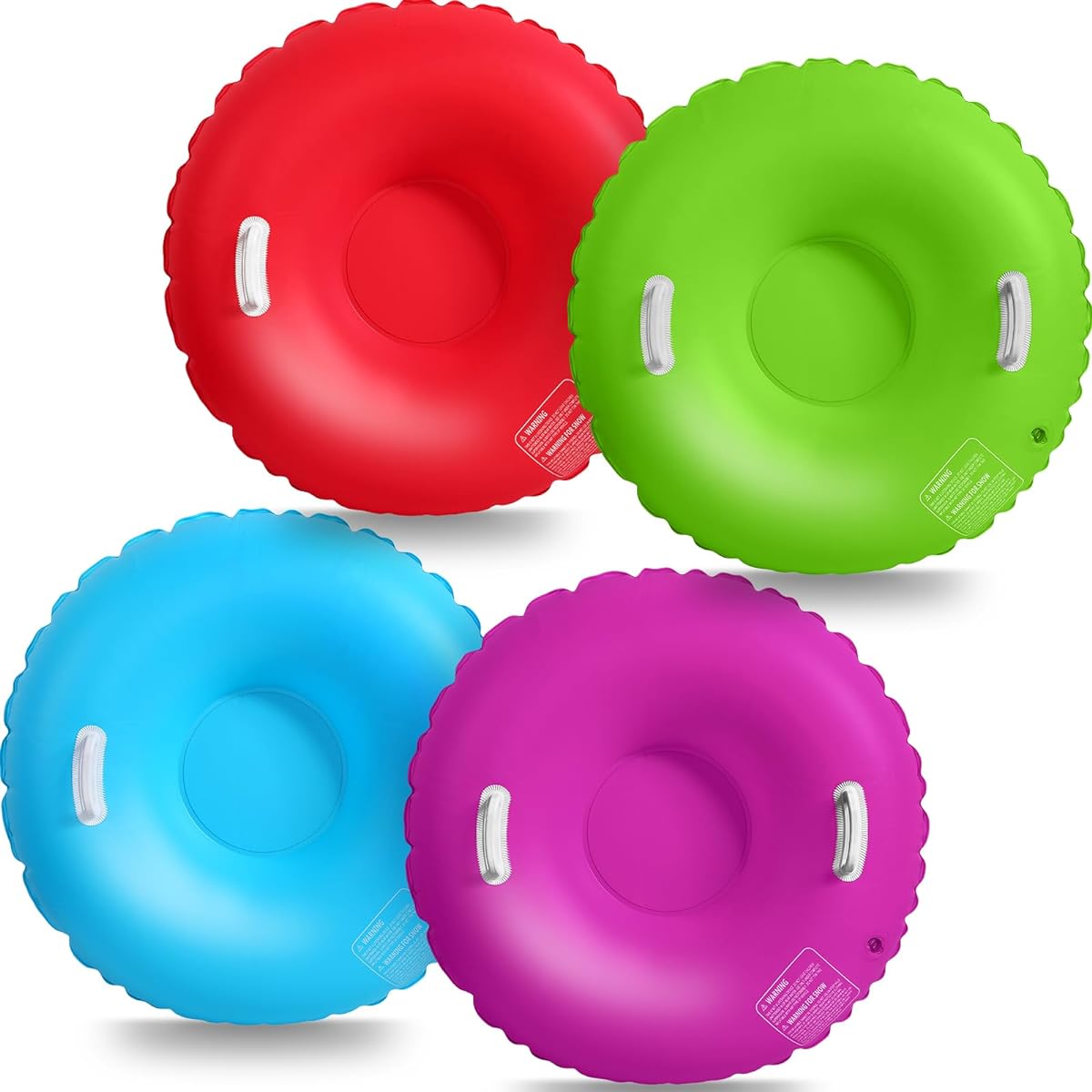 Shappy Snow Tubes 4pcs 36" Inflatable Snow Tubes Sled Toboggan with Handles and Thick Bottom Winter Outdoor Inflatable Snow Tube Toys for Kids Toddlers Adults Winter Outdoor Sports