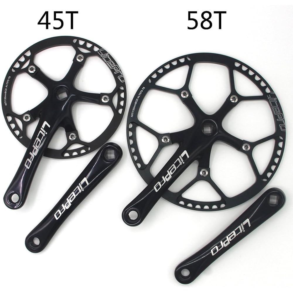 JNP 45T 47T 53T 56T 58T Aviation Aluminum Ultralight Folding Bike Crankset Crank Length: 170mm (Black, 58T)
