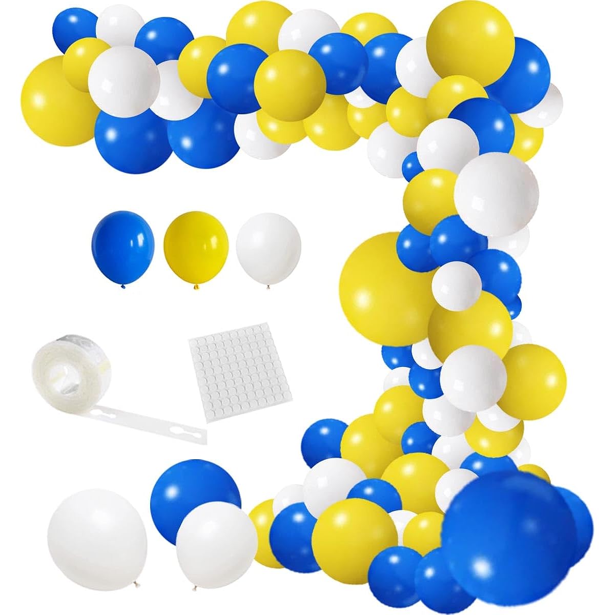 Blue Yellow White Balloon Garland Kit - 139pcs Matte Blue White Yellow Balloons for Birthday Wedding Baby Show Graduation Decorations