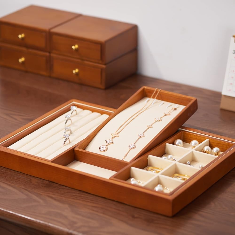 Oirlv Jewelry Tray, Accessory Tray, Wooden, Necklace, Bracelets, Earrings, Rings, Display/Storage, Accessories Holder, Luxury, Stylish P07101 (White)