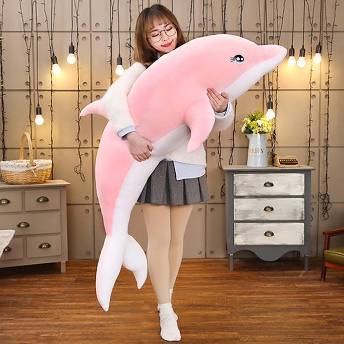 lush toy, dolphin, large, cute, soothing, soft, huggable pillow, cute, squishy, dolphin plush toy, cushion, stylish, kindergarten, kindergarten entrance gift, 140cm, wedding, graduation, pink, thank-you party, Valentine's Day, present, washable [AORKU]