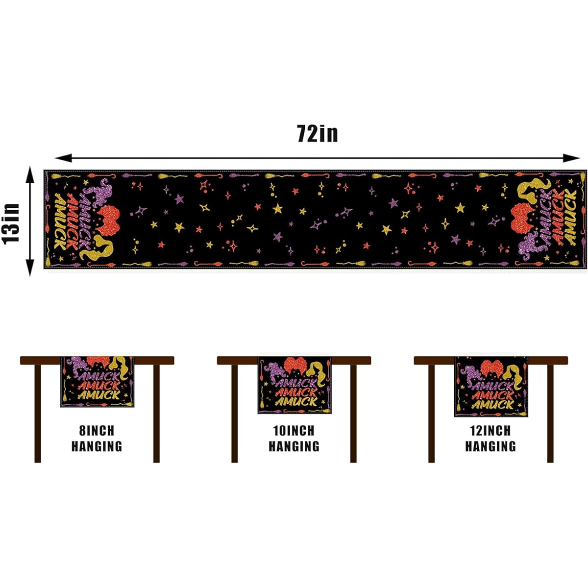Rvsticty Linen Halloween Table Runner Hocus Pocus Tablecloth Black Halloween Sanderson Sisters Amook Home Table Decor - 13 x 72 Inches