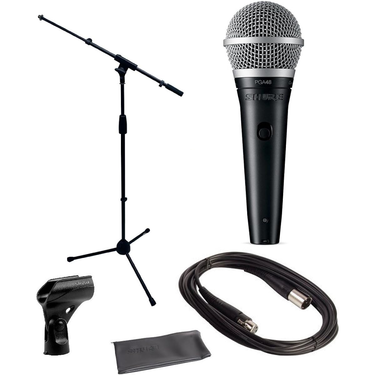 Shure PGA48 Microphone Bundle with Mic Boom Stand and XLR Cable