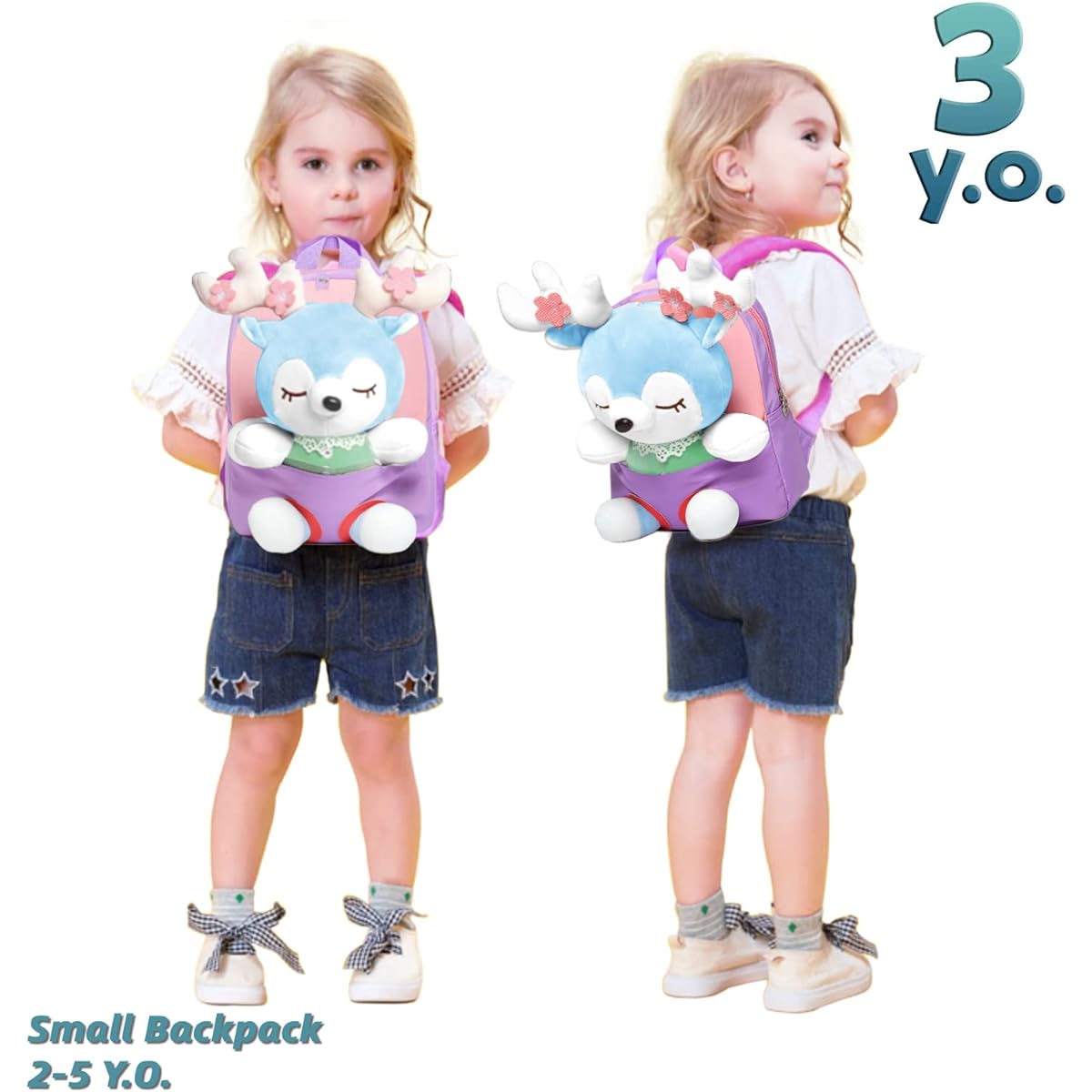 Cute Toddler Backpacks for Girls Christmas Gifts Mini Baby Girl Backpack Toddler Girl Toys for 2 3 4 5 6 Years Old Small Doll Stuffed Animal Kids Plush Backpack (Purple), Purple, Small, Detachable Plush Backpack