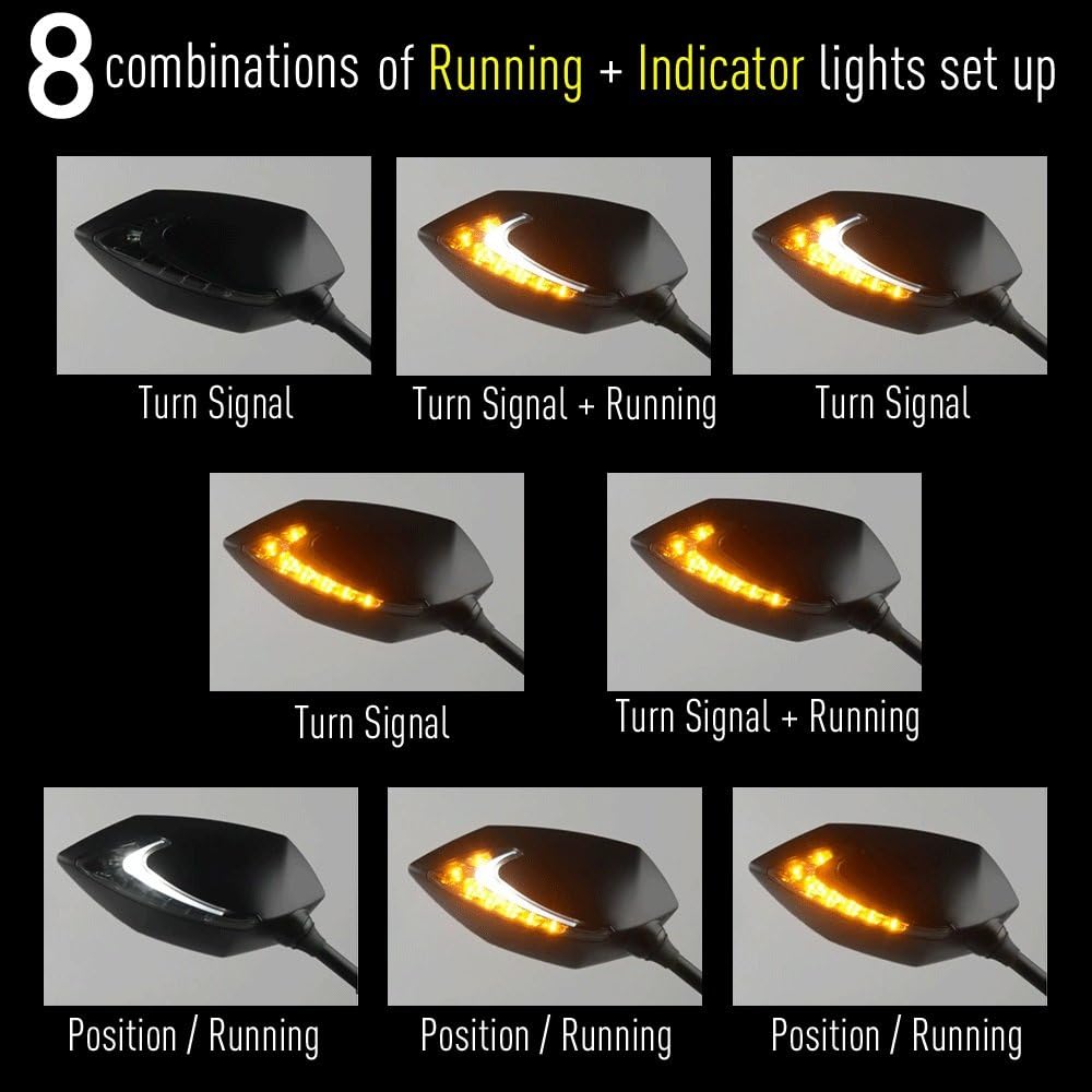 KiWAV MAGAZI Lucifer Motorcycle Mirror with Two-Color LED Cowling Mirror Fairing Mirror Black Fairing Mounting Left and Right Set Turn Signal Can Be Used E-mark Certified