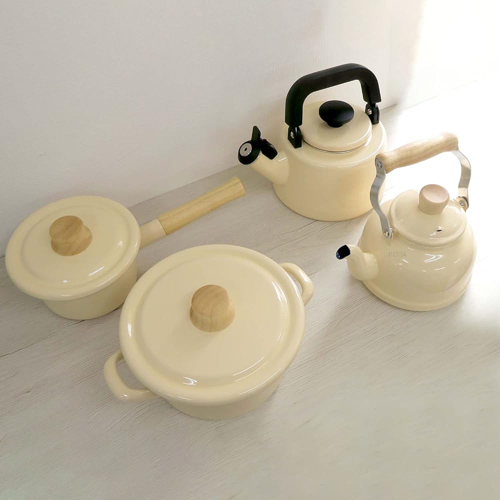 Fuji Enamel Enamel Whistling Kettle Kettle 2.1L IH Compatible Cotton Series Vintage Cream